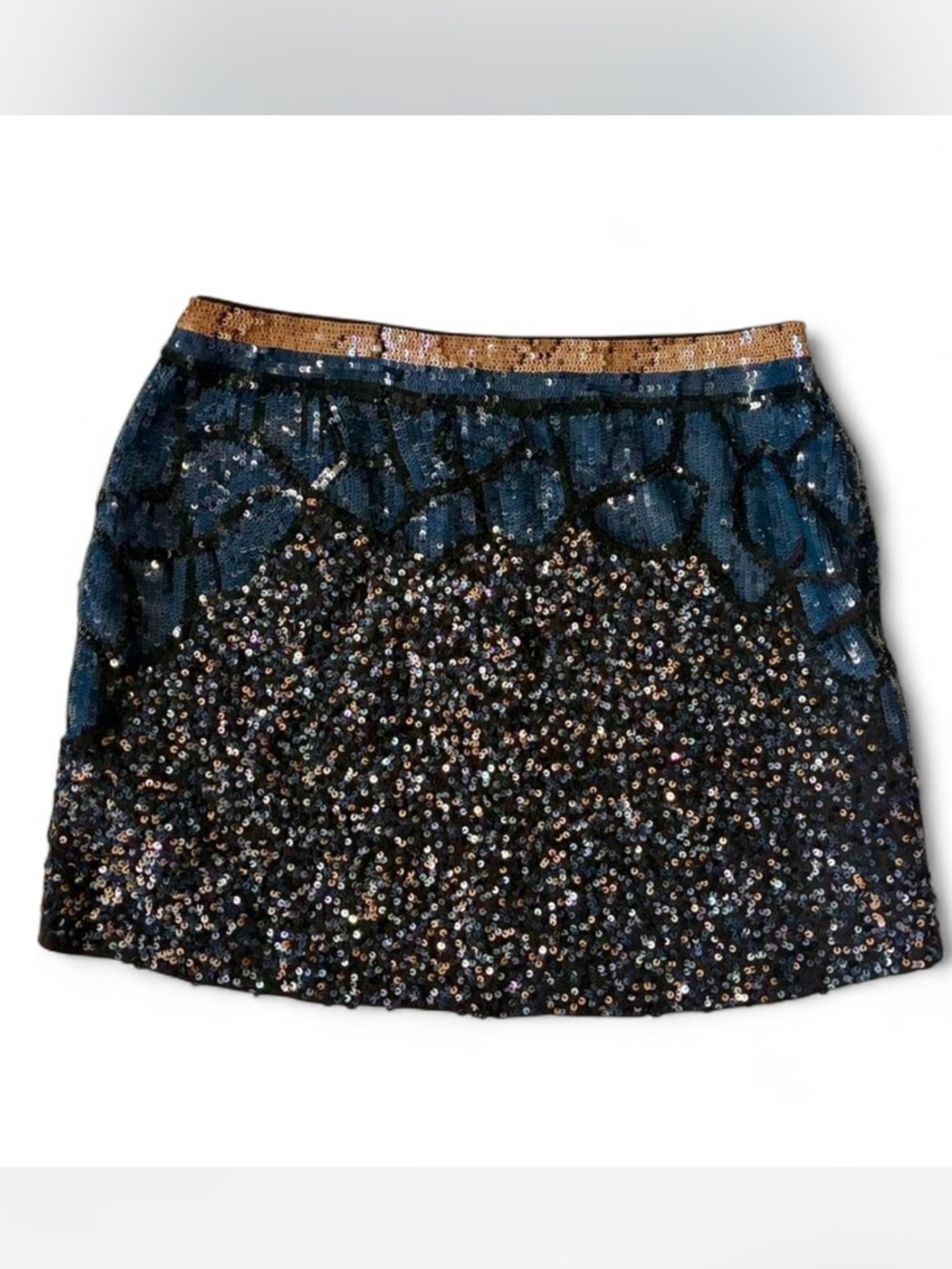 Nina Kaufman Blue and Black Sequin Mini Skirt